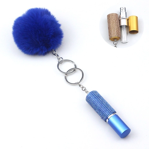Portachiavi Bottiglia Di Profumo Con Strass E Pompon In Pelliccia Sintetica Ciondolo Per Borsa In Lega Accessorio Moda Donna