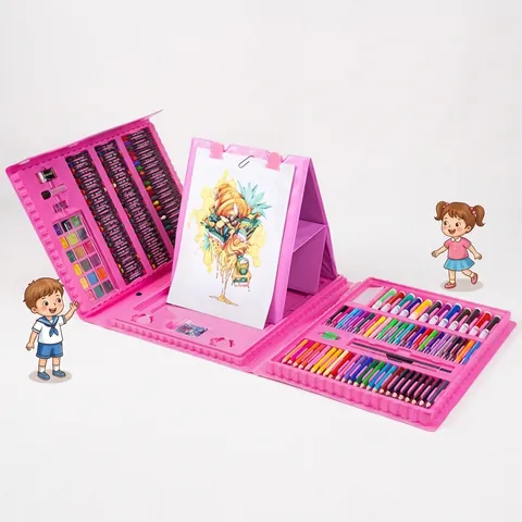 Kids Art Drawing Kit Foldable Easel Portable Case Watercolor Pens Crayons Oil Pastels For Students Beginners Gifts