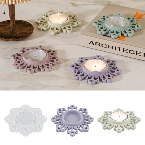 Flower Pattern Round Tray Candlestick Silicone Mold DIY Mandala Sunflower Candle Holder Plaster Epoxy Resin Craft Tool