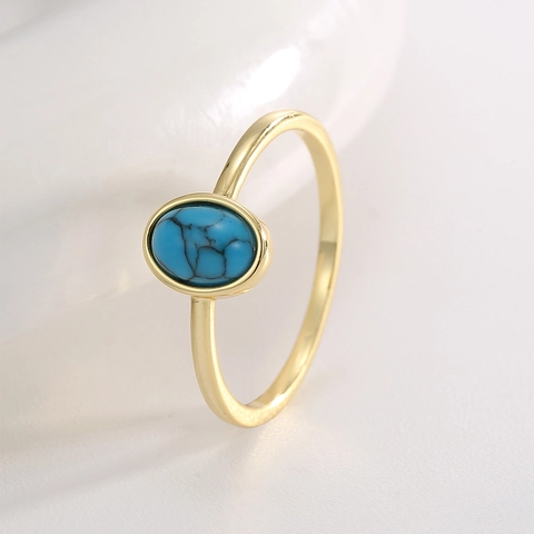 Bague En Cuivre Vintage Bohème Plaqué Or Turquoise Ovale Pour Femme Style Occidental Géométrique Incrusté Bague De Doigt Bijoux De Mode