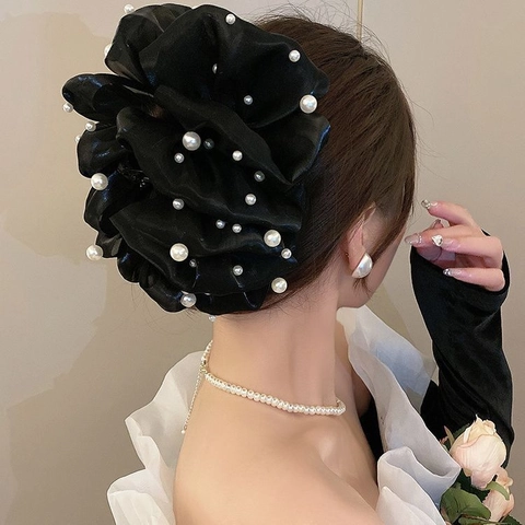 Grandi Mollette Per Capelli Perla Artificial Rete Fiocco Resina Opaco Accessori Capelli Eleganti Per Donna Strumenti Capelli Spessi