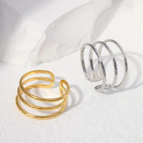 Anello Aperto A Più Strati In Acciaio Inossidabile Minimalista Trama Martellata Regolabile Gioielli Da Dito Per Donna Regalo Chic