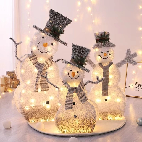 Decorazione Pupazzo Di Neve Di Natale Luminoso Tessuto Floccato Cornice In Ferro LED Luce Calda Pieghevole Arredo Di Festa