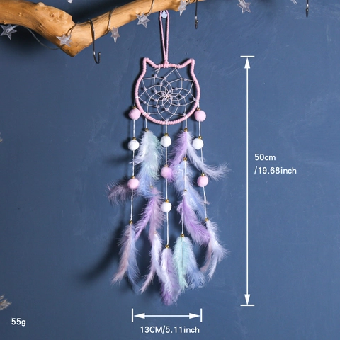 Handmade Dreamcatcher Feather Wall Hanging Ornament Macaron Cat Moon Star Shape Boho Bedroom Nursery Decor Gift