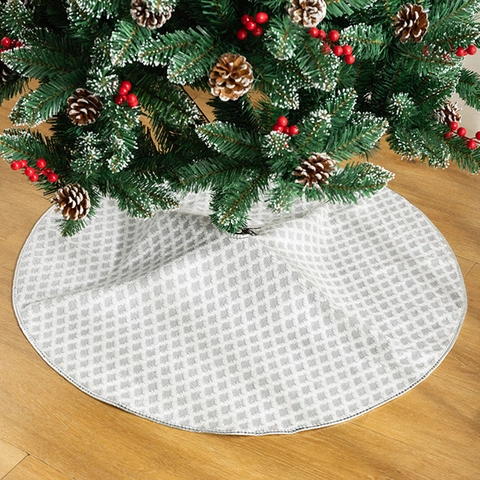 Jupe De Sapin De Noël Peluche Ronde Motif Losanges Plaid Polyester Tissu Floqué Décoration Intérieure