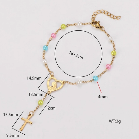 Bracciale Con Ciondolo Cuore Croce Acciaio Inossidabile 304 Placcato Oro Con Künstliche Perle Artificiali Gioielli Religiosi Donna