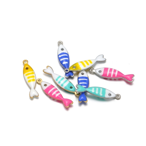 Roestvrijstalen Vis Emaille Bedeltjes Kleurrijke Gestreepte Dierlijke Hangers Voor DIY Sieraden Maken Ketting Armband Mode