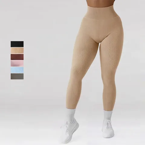 Seamless Yoga Pants High Waisted Ribbed Knit Leggings Tummy Control Butt Lifting Gym Workout Fitness For Women