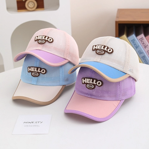 Kids Breathable Mesh Baseball Cap Summer Sunshade Hat Hello Letter Embroidery Color Blocked Adjustable Trucker Hat For Boys Girls