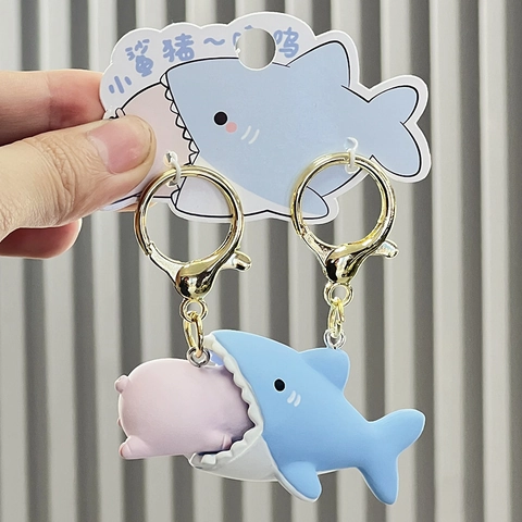 Süße Cartoon Tier Schlüsselanhänger Harz PVC Schwein Hai Magnetisch Pärchen Tasche Anhänger Geschenk