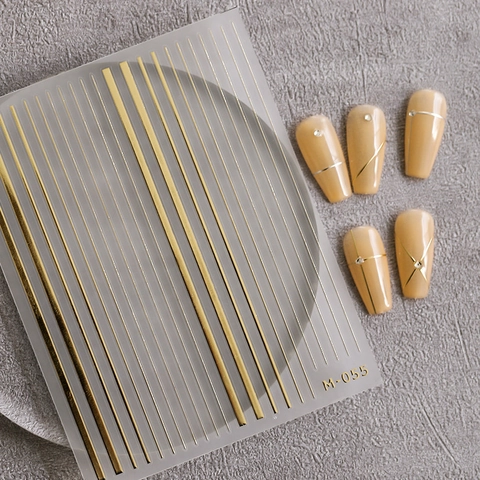 Autocollants Ongles Métalliques 3D Or Argent Ruban Ligne Décalcomanies Auto-Adhésifs Géométriques PET Décoration Manucure