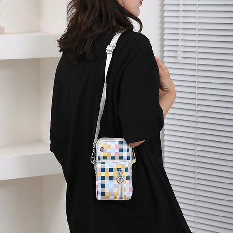 Mini Bolso Bandolera Para Móvil Tela Oxford Multi Cremallera Corazón Tropical Floral Cuadros Brazalete Mujeres