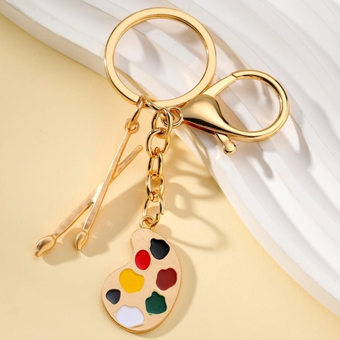 Portachiavi in Metallo Artistico Con Tavolozza e Pennello Oro Creativo Regalo per Studenti d'Arte Ciondolo per Borsa
