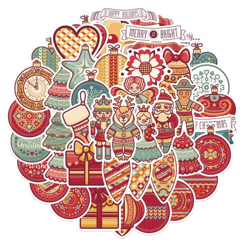 Christmas Cartoon Sticker Set Waterproof PVC Festive Decals For Laptop Luggage Guitar Santa Reindeer Gingerbread Decoration