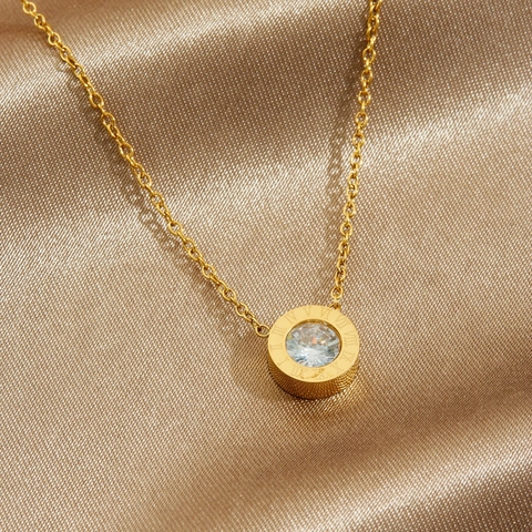 Collana Con Ciondolo A Disco Con Numeri Romani Tondi Acciaio Inossidabile Placcato Oro Zircone Gioielli Eleganti