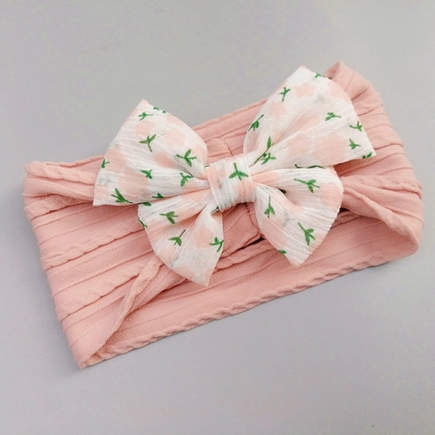 Fascia Per Capelli Neonata Nylon Garza Elastica Fiocco Floreale Morbido Accessori Per Capelli Stile Mori