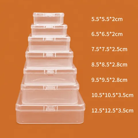 Caja de Almacenamiento de Plástico PP Transparente Estuche Organizador de Joyas Cuadrado Con Tapa Abatible Para Manualidades Cuentas Piezas