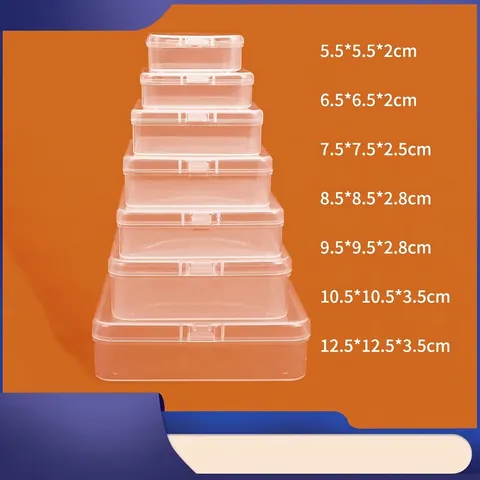 Transparente PP Kunststoff Aufbewahrungsbox Quadratische Schmuck Organizer Box Mit Klappdeckel Für Handwerk Perlen Kleinteile Elektronik