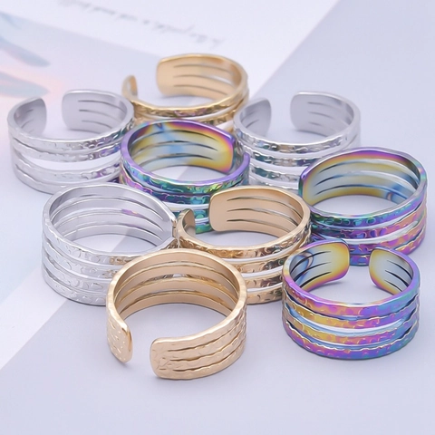 Anello Aperto Multistrato in Acciaio Inossidabile Vintage Per Donna Uomo Minimalista Geometrico Regolabile Gioielli