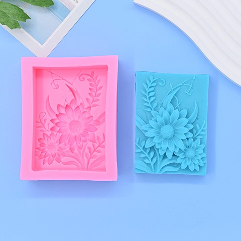 Moule En Silicone Tournesol Relief Floral Rectangulaire Fondant Gâteau Chocolat DIY Savon Bougie Outil Artisanat