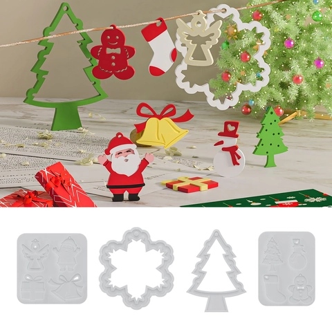 Siliconen Kerstmis Vorm DIY Kerstman Rendier Hanglabel Harsvorm Kerstboom Decoratie Peperkoekman Bakgereedschap