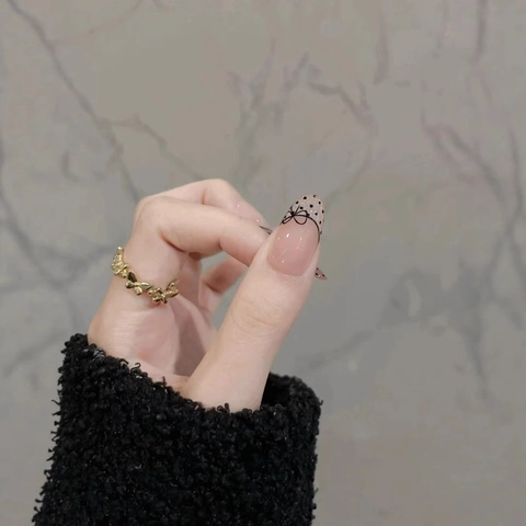 Elegante French Tip Press On Nails Lange Mandelform Punktchen Schleife Design Mit Strasssteinen Chic Cat Eye Fake Nails