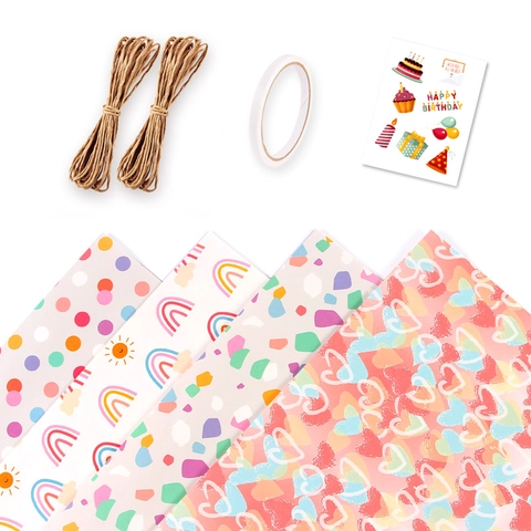 Minimalistisch Inpakpapier Met Regenboog Hart Terrazzo Patroon Wit Kraftpapier Voor DIY Knutselen Boekomslag Cadeau