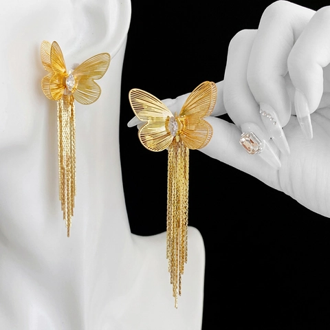Orecchini Pendenti A Farfalla Con Perno In Argento Rame Zircone Placcato Oro Gioielli Eleganti Ed Estetici Per Donna