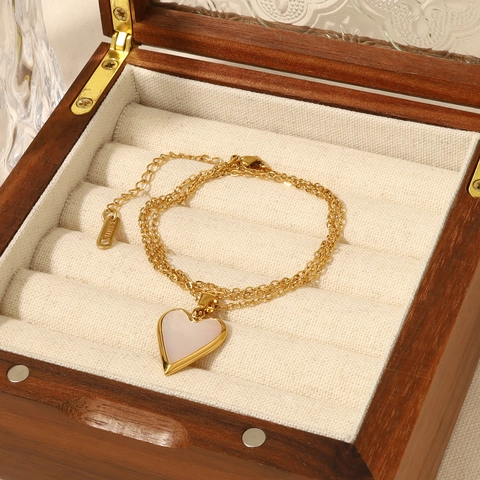 Luxe Roestvrijstalen Hart Hanger Halsketting Voor Dames Mode Witte Schelp Ingelegd PVD 18K Verguld Sieraden Cadeau
