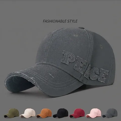 Retro Distressed Baseball Cap Cotton Peace Letter Patch Embroidery Adjustable Sunshade Hat For Women And Men