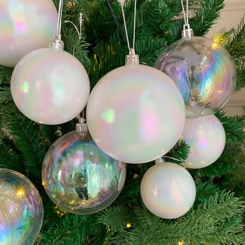 Palle Di Natale Iridescenti Ornamento Plastica Perla Artificialta Trasparente Bolla Sfumata Appeso Decorazione Albero Festa