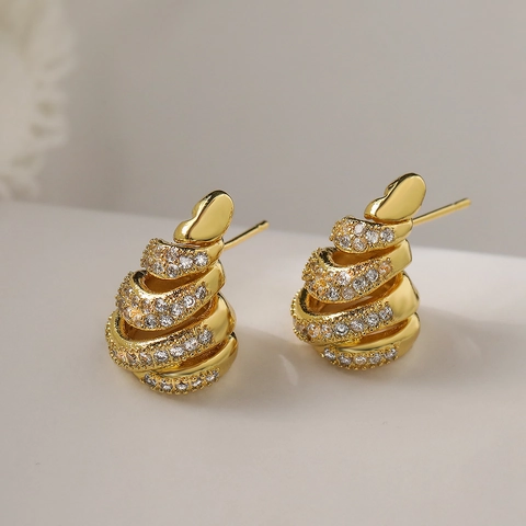 Orecchini A Lobo In Rame Geometrici Placcati Oro 18K Micro Pave Zircone Spirale Forma C Ovale Gioielli Retro Per Donne