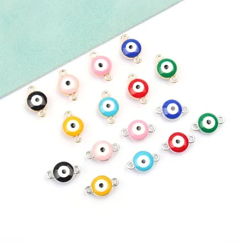 Breloques Oeil Maléfique Émail Alliage Connecteurs Double Boucle Pour Création De Bijoux Collier Bracelet DIY Coloré