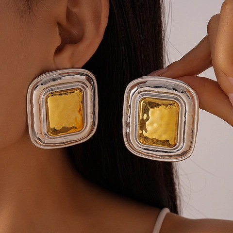 Edelstahl Geometrische Ohrstecker Hammerschlag Textur Vintage High End Mode Schmuck Für Damen