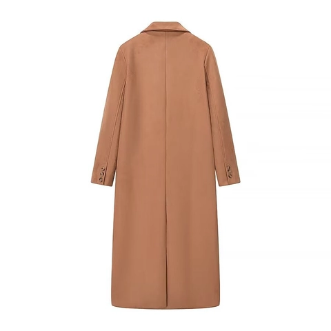 Women Long Suede Coat British Style Double Breasted Suit Collar Retro Autumn Winter Outerwear