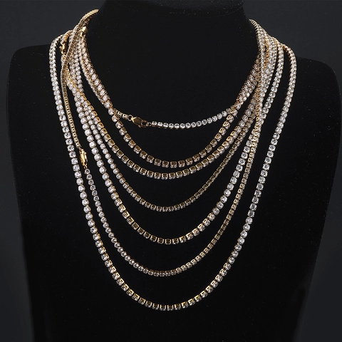 Tennis Chain Necklace Gold Plated Titanium Steel AAA Zirconia Iced Out Hip Hop Streetwear Unisex Elegant Jewelry