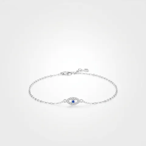 925 Sterling Silver Evil Eye Bracelet For Women With Blue Zirconia Dainty Minimalist Adjustable Chain Elegant Jewelry