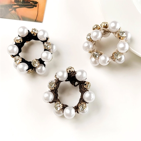Elastico Capelli Künstliche Perle Strass Supporto Coda Di Cavallo Elegante Stile Coreano Corda Intrecciata Accessori Capelli Donna