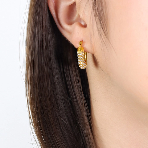 U-Shaped Copper Zirconia Earrings With 925 Sterling Silver Earring Post Enamel Contrast Color Light Luxury Women Jewelry