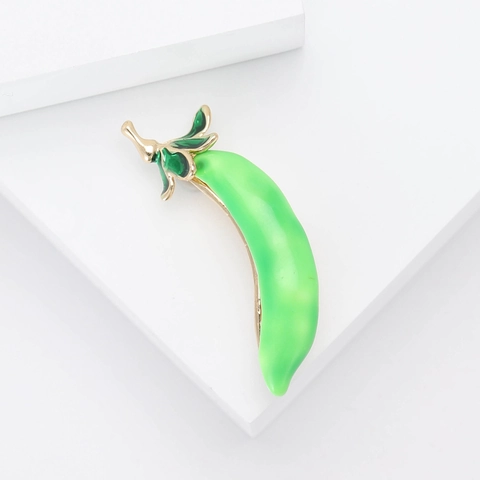 Broche De Aleación Esmalte Vaina De Guisante Creativa Forma De Planta Verde Alfiler De Solapa Para Mujer Joyería