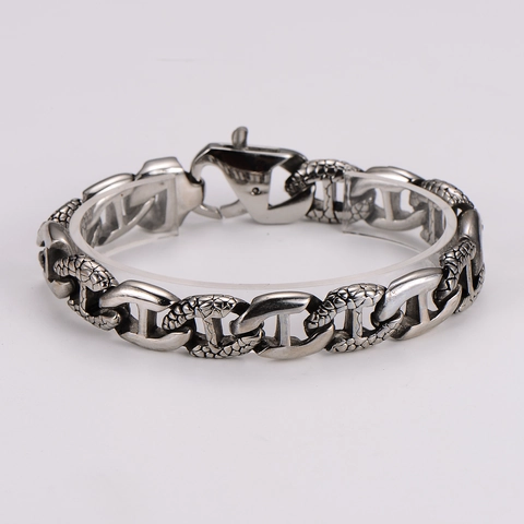 Pulsera De Cadena Con Eslabones En H Vintage Para Hombre Acero Inoxidable 304 Textura De Escamas De Dragón Joyería