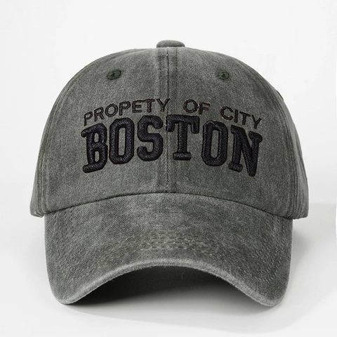 Casquette De Baseball En Coton Lavé Brodée Boston Ajustable Rétro Distressed Protection Solaire Extérieure Chapeau Streetwear