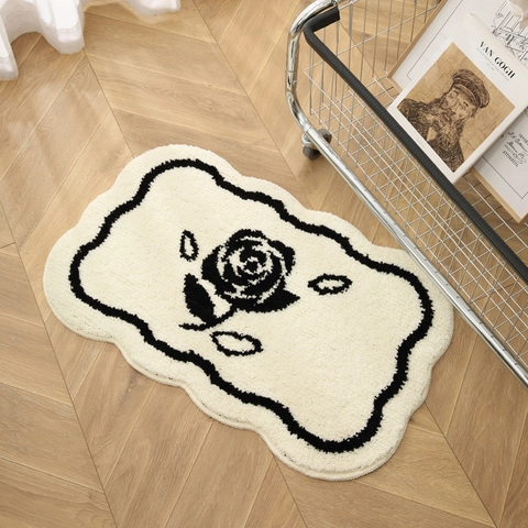 Irregular Rose Pattern Polyester Bathroom Floor Mat Absorbent Non-Slip Soft Tufted Bath Rug For Doorway Washroom Entryway