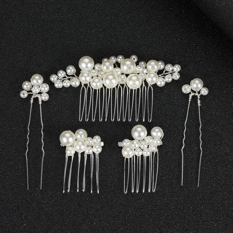 Tocados de Novia Barrocos Vintage con Perlas Artificiales Peinetas y Horquillas Aleación Hechas a Mano Oro Plata Accesorios para el Cabello Mujer Fiesta de Boda
