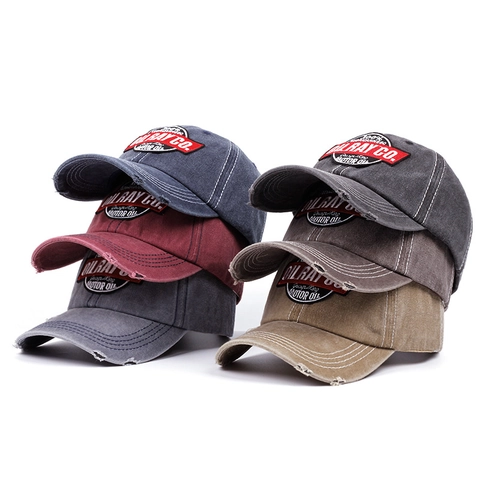 Retro Washed Cotton Baseball Cap Vintage Distressed Ripped Brim Embroidery Patch Motor Oil Motorcycle Hat Adjustable