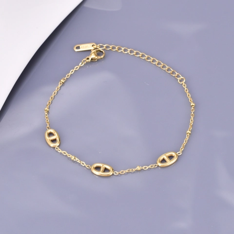 Bracciale Donna Placcato Oro 18K Acciaio Inossidabile Maglia Stile Ancora Moda Regolabile Minimalista Stile Coreano