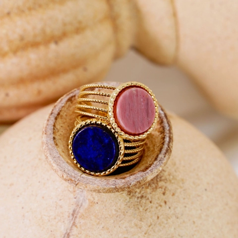 Anello Aperto Multistrato in Acciaio Inossidabile Vintage Con Pietra Naturale Geometrico Placcato Oro Anello Regolabile Bohemien per Uomo Donna Gioielli