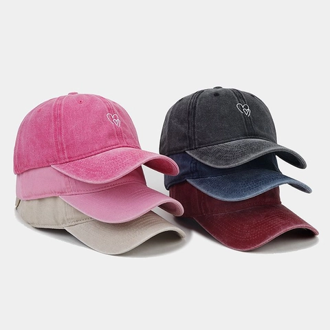 Gorra De Béisbol De Algodón Lavado Bordado De Corazón Retro Desgastado Sombrero De Visera Ajustable Unisex