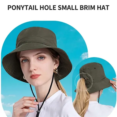 Sombrero De Pescador Cola De Caballo Nylon Protección Solar Ala Ancha Ajustable Resistente Al Viento Transpirable Pesca Exterior