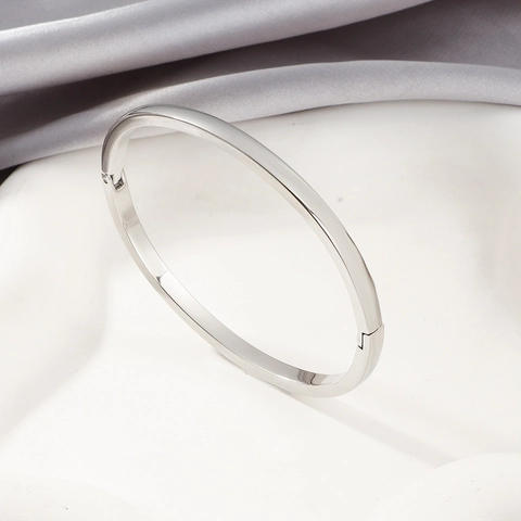 Bracelet Jonc En Acier Inoxydable Poli Minimaliste Pour Femmes Boucle À Charnière Incurvée Bijoux Éclatants
